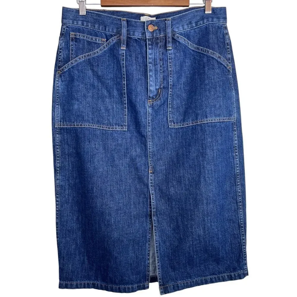 J.Crew Denim Pencil Skirt Front Slit in Blue Casual Classic Women's 32 = 12-14